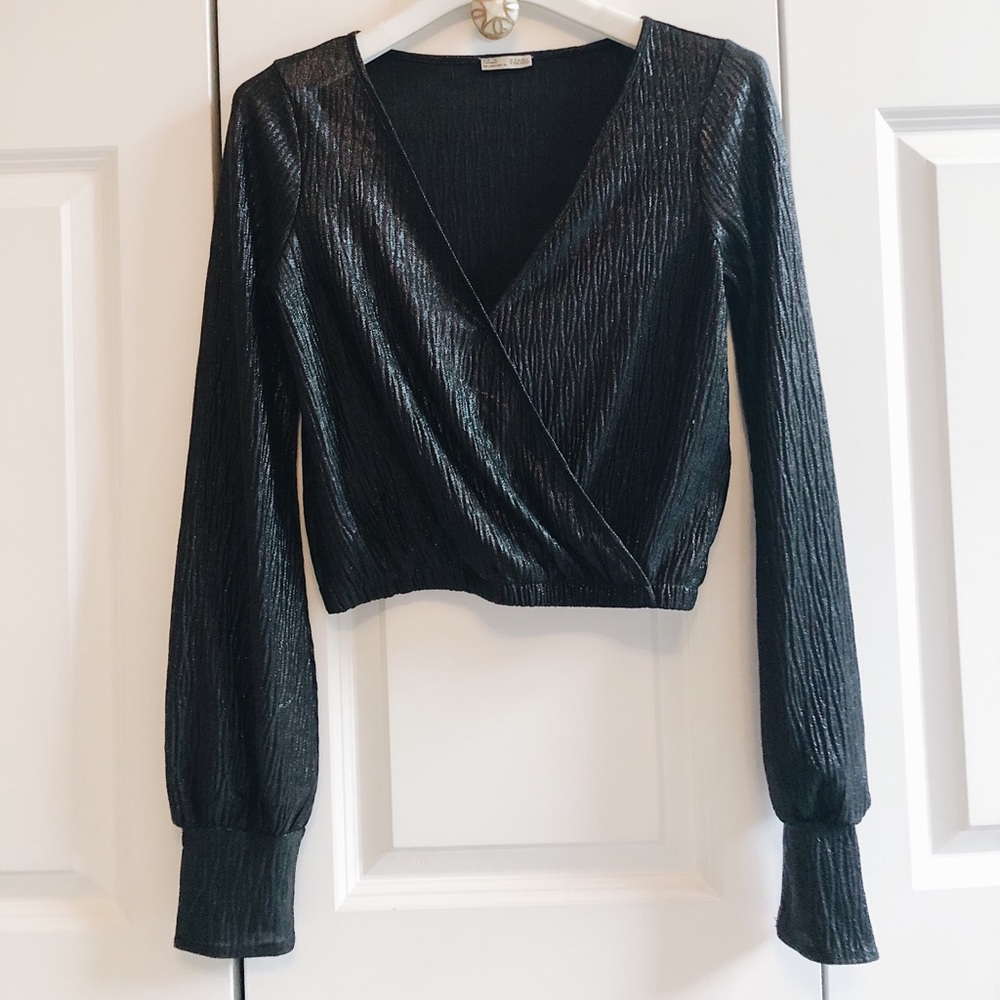 Zara long sleeve shimmery black blouse